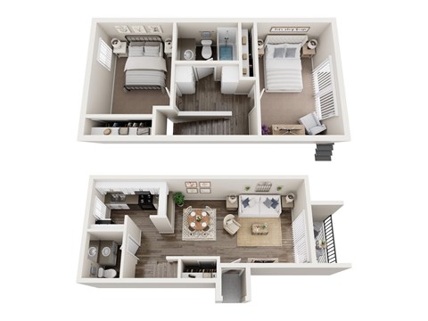 Floor plan for 2 beds, 1.5 baths, 932 sqft